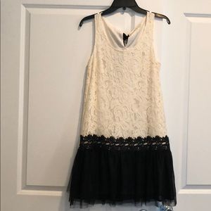 Cream Lace Dress with Black Tulle Drop-skirt
